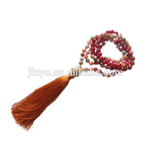 6mm Hand geknotet bunten Edelstein Perlen Mala Gebetskette Neckalce, Yoga Tassel Halskette